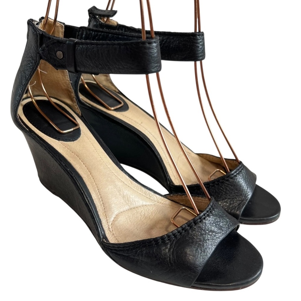 Frye Carol Back Zip sandals US womens 9.5 black leather zipper wedge high heel